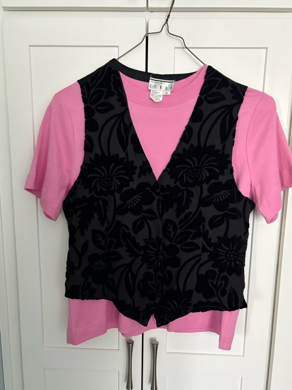 Kenyar Black Floral Velvet Vest circa 1990 ( t shirt not included)